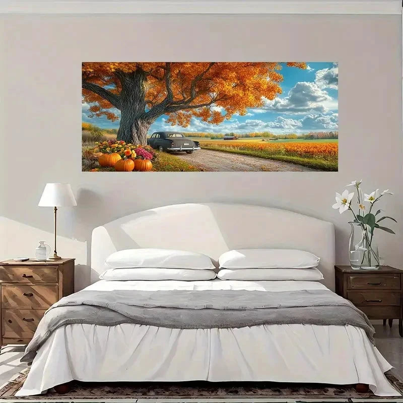 Autumn Vintage Farm Wall Art Canvas Office Home Room Framed 120x60cm