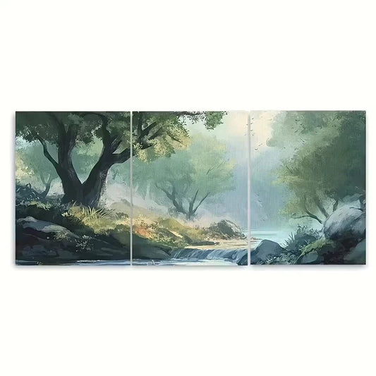 3pcs River in Forest Waterfall Wall Art Set Canvas Framed 40x60cm - High Quality Print 100% Australian Made Wall Canvas Ready to Hang