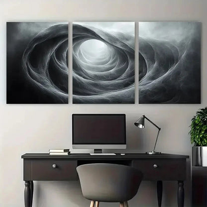 3pcs Monochrome Abstract Circular Modern Swirling Metal Print Ready to Hang Art - Bella Home Decor