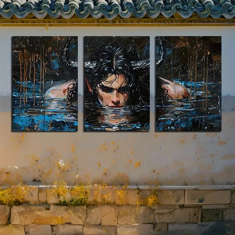 3pcs Mysterious Man in the Water Artistic Touches Metal Print Ready to Hang Art - Bella Home Decor