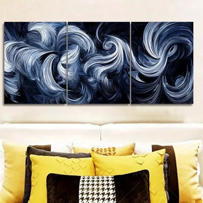 3pcs Luxurious Navy Blue Swirl Painting Metal Print Ready to Hang Art - Bella Home Decor