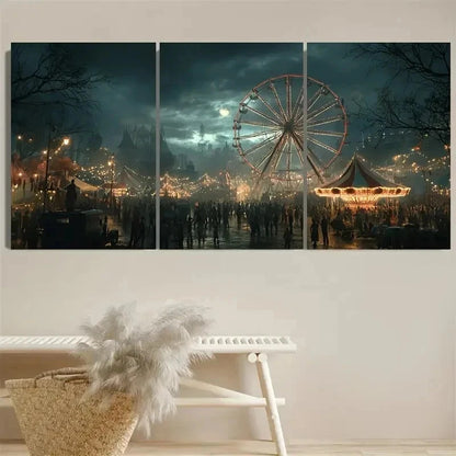 3pcs Spooky Haunted Carnival Wall Art Set Canvas Framed 40x60cm - High Quality Print 100% Australian Made Wall Canvas Ready to Hang