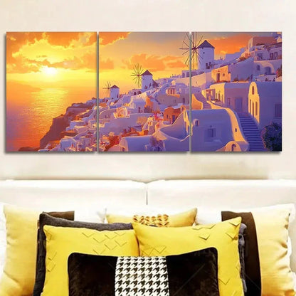 3pcs Beautiful Santorini Sunset View Metal Print Ready to Hang Art - Bella Home Decor