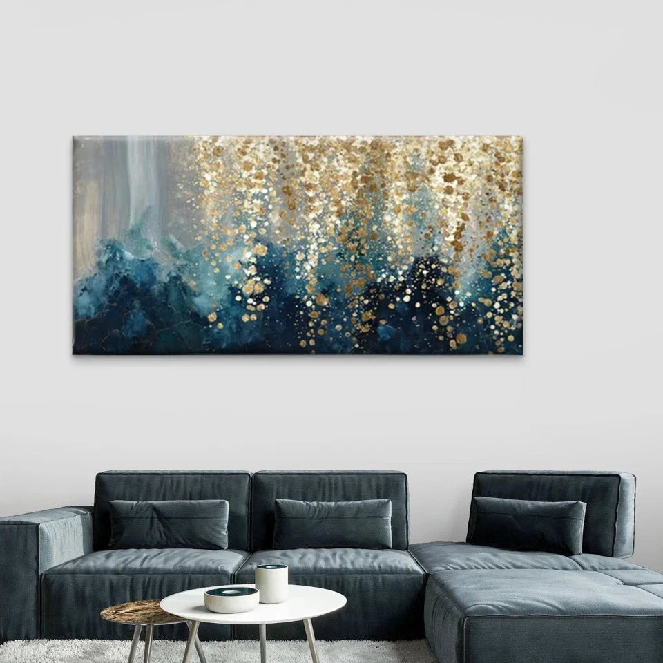 Blue Tones Abstract Wall Art Canvas Office Home Room Framed 120x60cm