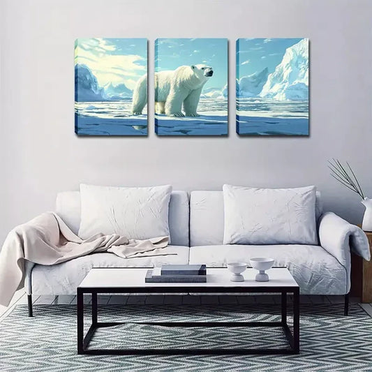 3pcs A Giant Polar Bear Wall Art Set Canvas Framed 60x90cm - High Quality Print 100% Australian Made Wall Canvas Ready to Hang