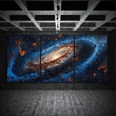 3pcs Blue Galaxy Background with Stars and A Big Milky Way Canvas Unframed - High Quality Print 100% Australian Made Wall Canvas