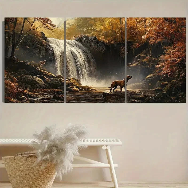 3pcs Serene Autumn Forest Wall Art Set Canvas Framed 50x70cm - High Quality Print 100% Australian Made Wall Canvas Ready to Hang