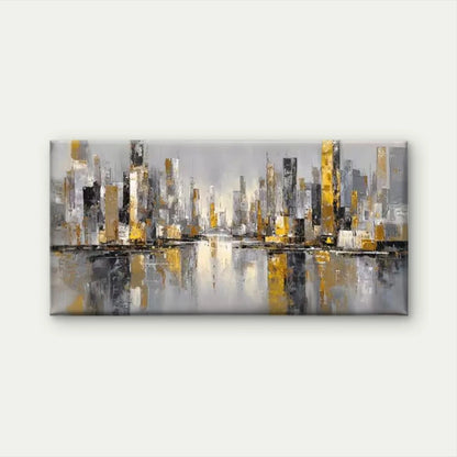 Urban Skyline with Golden Hues Wall Art Canvas Office Home Room Framed 120x60cm