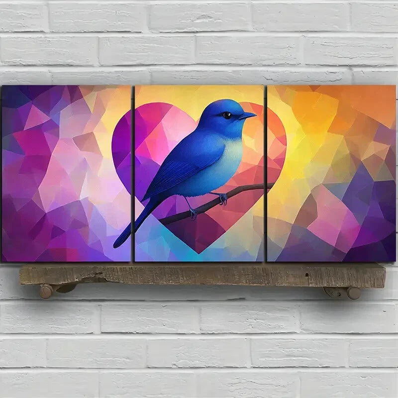 3pcs Charming Love Birds Colourful Metal Print Ready to Hang Art - Bella Home Decor