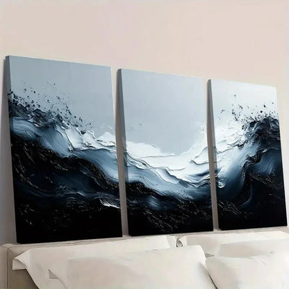 3pcs Gray and Black Textured Wall Decor RT Wall Art Set Canvas Framed 40x60cm - High Quality Print 100% Australian Made Wall Canvas Ready to Hang