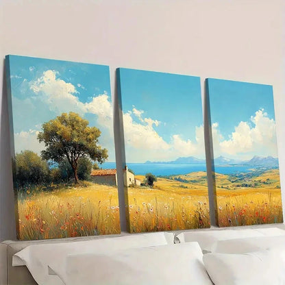 3pcs Country Painting for Living Room DF Wall Art Set Canvas Framed 40x60cm - High Quality Print 100% Australian Made Wall Canvas Ready to Hang - Bella Home Decor