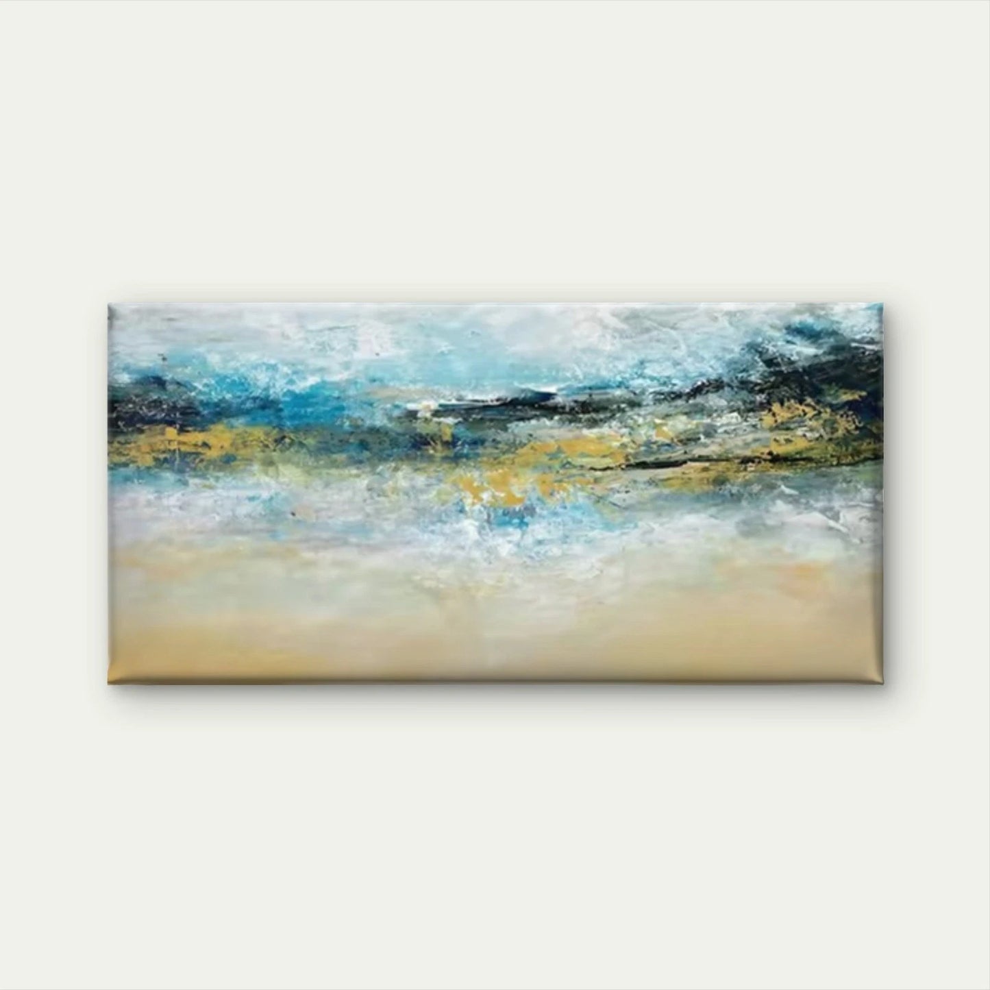 Abstract Blue Golden Beige Wall Art Canvas Office Home Room Framed 120x60cm - Bella Home Decor