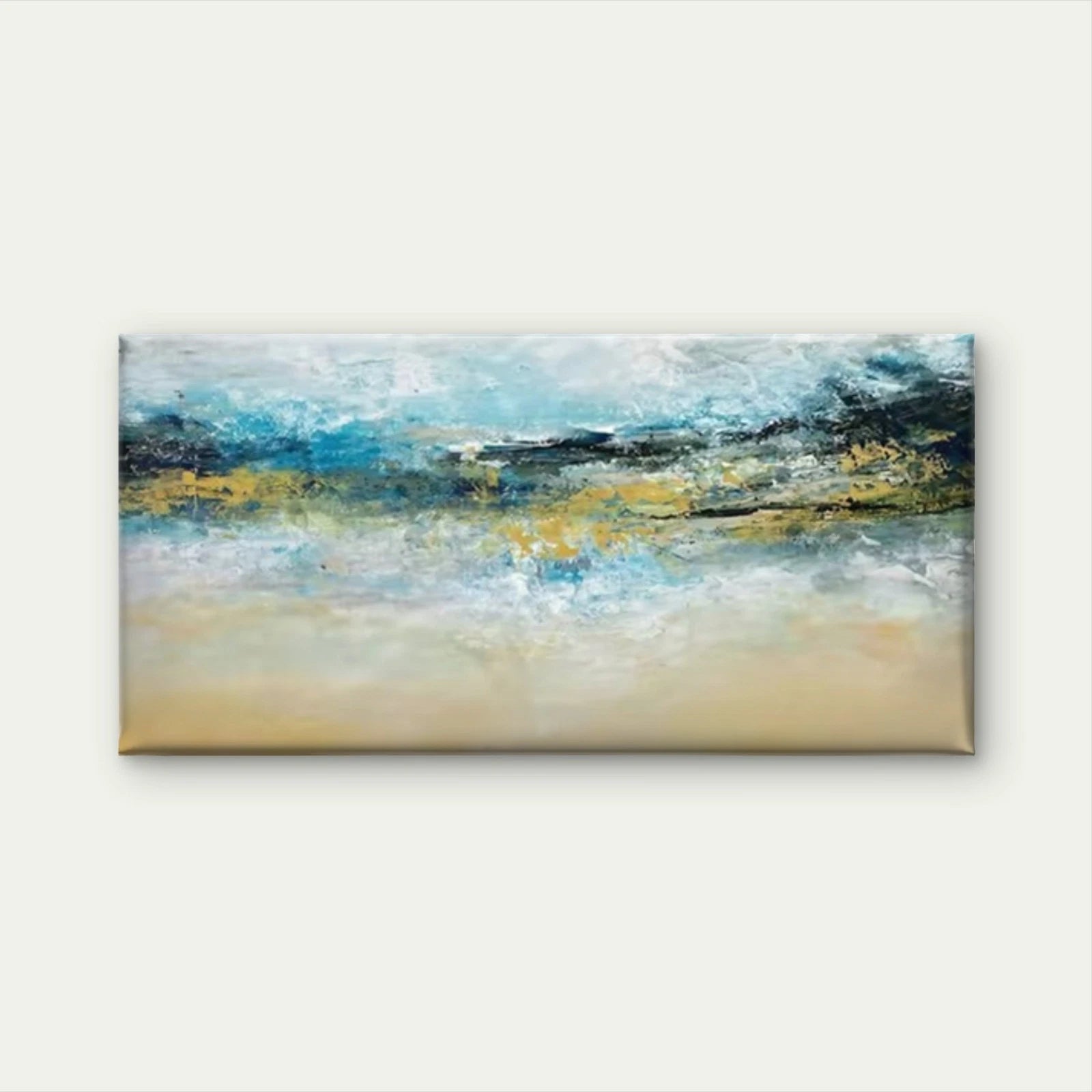 Abstract Blue Golden Beige Wall Art Canvas Office Home Room Framed 120x60cm - Bella Home Decor