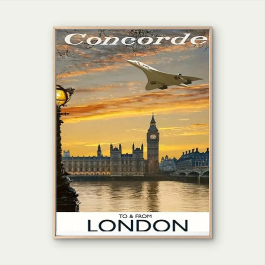London Concorde Sunset Big Ben & Thames Travel Poster Print Wall Art