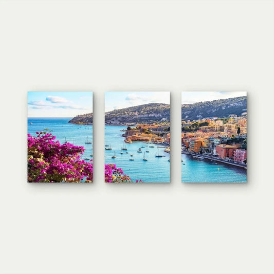 3pcs Coastal Charm Of French Riviera Wall Art Set Canvas Framed 40x60cm - High Quality Print 100% Australian Made Wall Canvas Ready to Hang