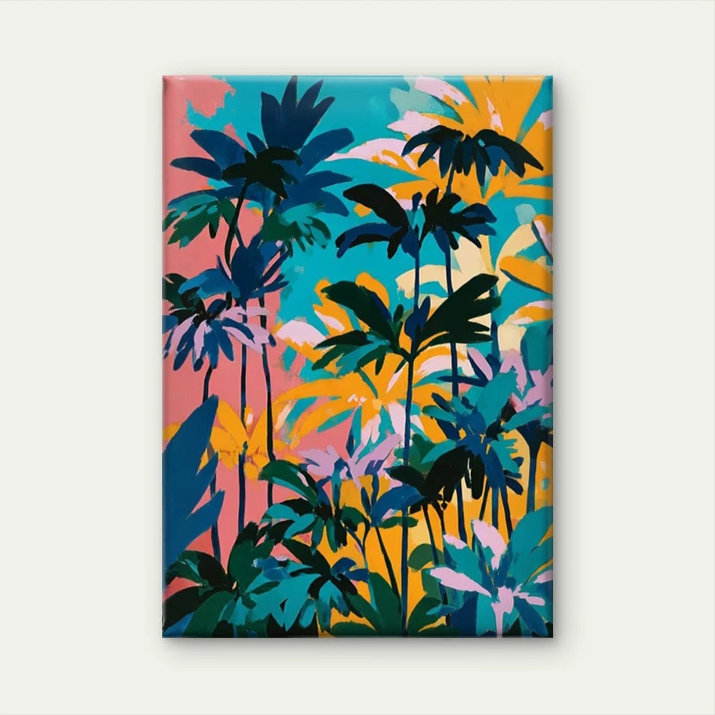 Abstract Tropical Palm Tree Painting Metal Print Ready to Hang