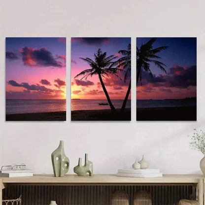 3pcs Palm Tree Ocean Beach Sunset Wall Art Set Canvas Unframed - High Quality Print 100% Australian Made Wall Canvas