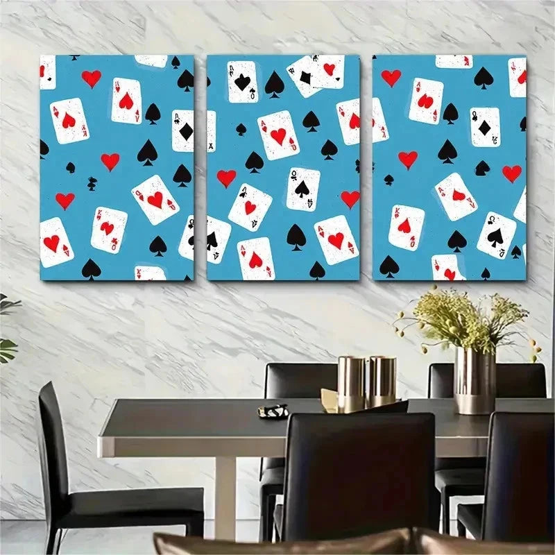 3pcs Card Design Retro Ace Of Hearts Perfect Wall Art Set Canvas Framed 50x70cm - High Quality Print 100% Australian Made Wall Canvas Ready to Hang - Bella Home Decor