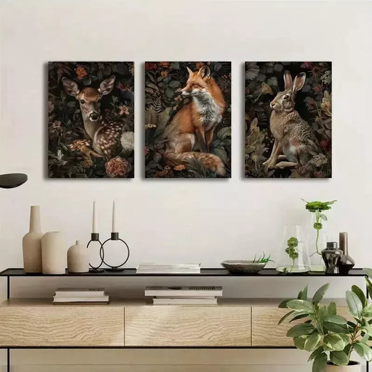 3pcs Woodland Animal Canvas Wall Art Set Canvas Framed 50x70cm - High Quality Print 100% Australian Made Wall Canvas Ready to Hang