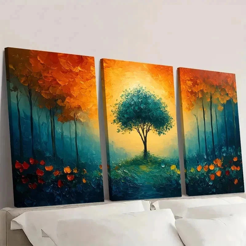 3pcs Original Green Tree Painting LO  Wall Art Set Canvas Framed 40x60cm - High Quality Print 100% Australian Made Wall Canvas Ready to Hang