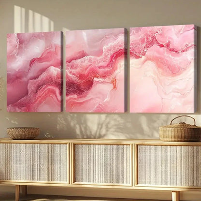 3pcs Pink Marble Texture Wall Art Set Canvas Framed 40x60cm - High Quality Print 100% Australian Made Wall Canvas Ready to Hang
