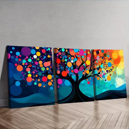 3 PCS Vibrant Tree With Circles & Dots Design Wall Art Set Canvas Unframed - High Quality Print 100% Australian Made Wall Canvas - Bella Home Decor
