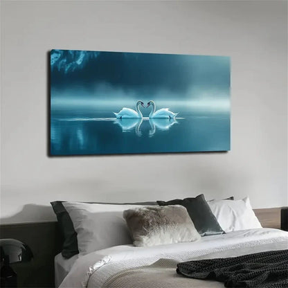 The Two White Swans Wall Art canvas office home room framed 120x60cm - Bella Home Decor