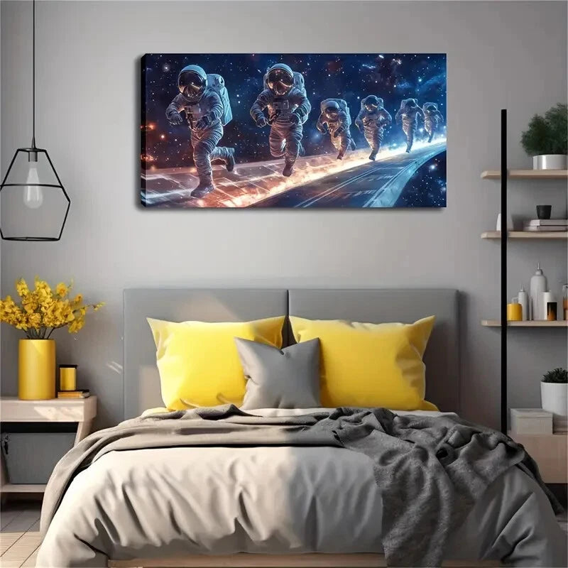 A Group Of Astronauts Abstract Wall Art Canvas Office Home Room Framed 120x60cm - Bella Home Decor