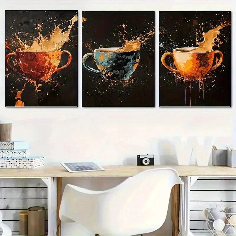 3pcs Abstract Splash Portrait Orientation Metal Print Ready to Hang Art - Bella Home Decor