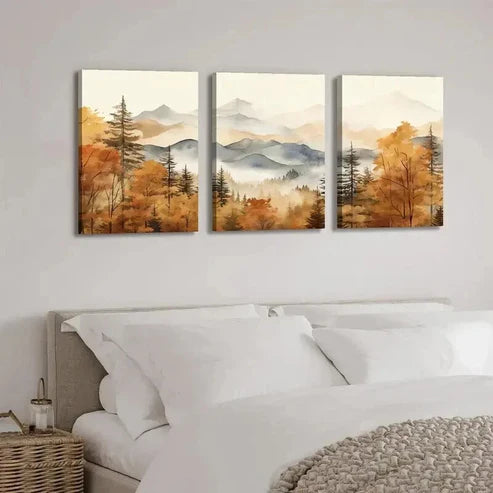 3pcs Autumn Mountain and Forest Landscape Wall Art Set Canvas Unframed - High Quality Print 100% Australian Made Wall Canvas - Bella Home Decor