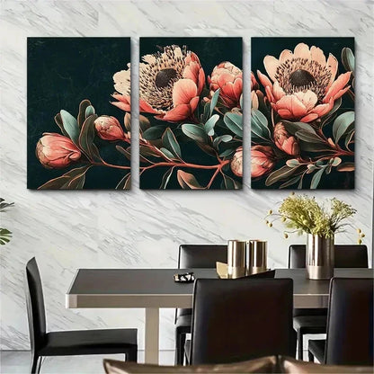 3pcs Vintage African Aesthetic Floral Perfect Wall Art Set Canvas Framed 50x70cm - High Quality Print 100% Australian Made Wall Canvas Ready to Hang
