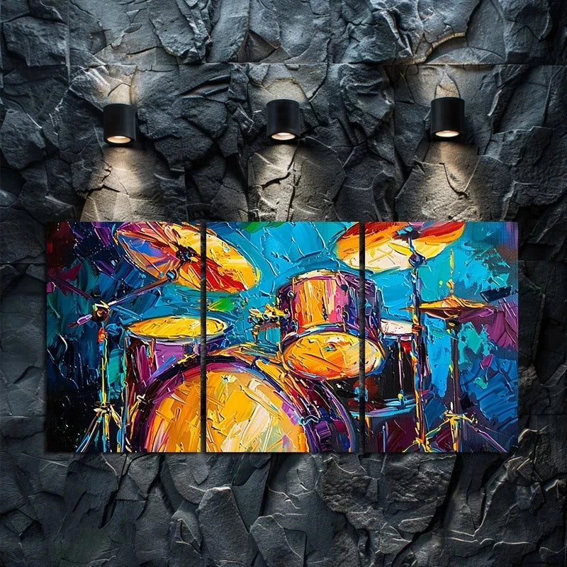 3pcs Abstract Drum Set Painting Metal Print Ready to Hang Art - Bella Home Decor
