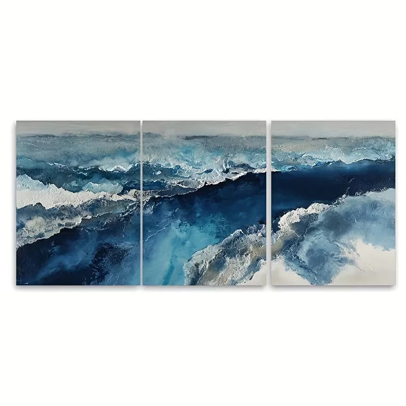 3pcs Blue Ocean Landscape Painting Natural Cliff Metal Print Ready to Hang Art - Bella Home Decor