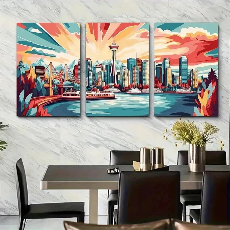 3pcs Vancouver Canada Travel Columbia Perfect Wall Art Set Canvas Framed 50x70cm - High Quality Print 100% Australian Made Wall Canvas Ready to Hang