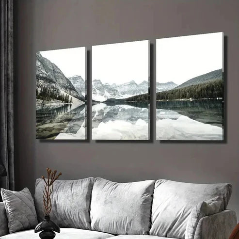 3pcs Moraine Snow Mountain & Lake View Wall Art Canvas Unframed - High Quality Print 100% Australian Made Wall Canvas