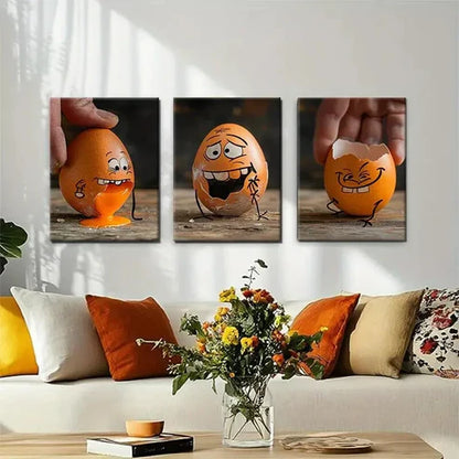 3pcs Funny Egg Playful Cartoon Perfect  Wall Art Set Canvas Unframed - High Quality Print 100% Australian Made Wall Canvas - Bella Home Decor