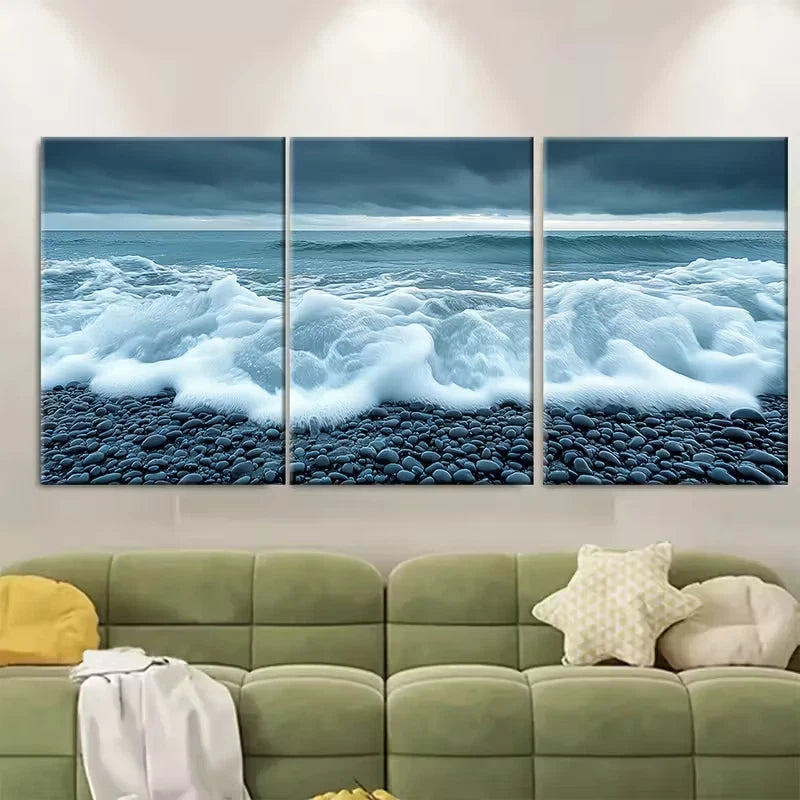 3pcs Sea Foam Waves Crashing Metal Print Ready to Hang Art