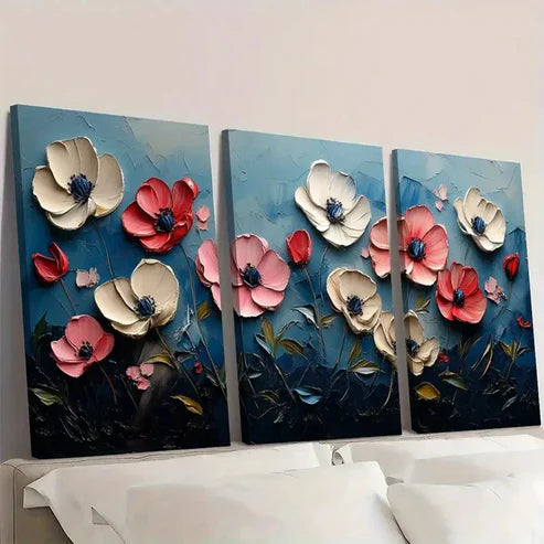 3pcs Floral Painting White Flower Original Wall Art Canvas Unframed – High Quality Print 100% Australian Made Wall Canvas