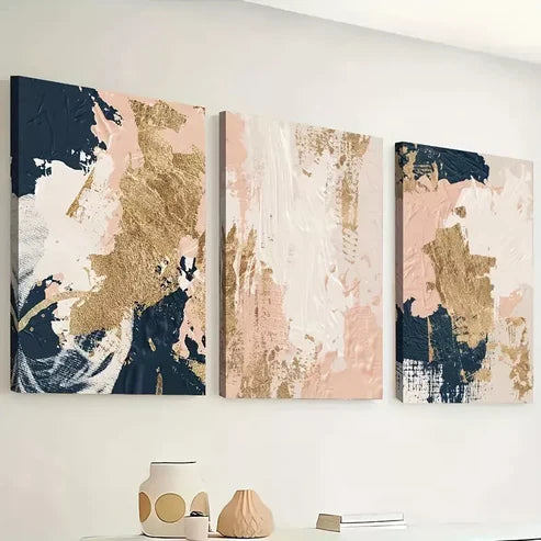 3pcs Modern abstract fashion Gold Pink Blue Wall Art Canvas Unframed - High Quality Print 100% Australian Made Wall Canvas