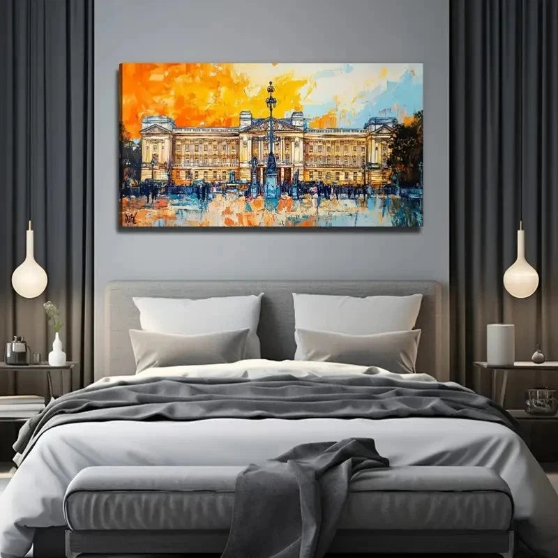 Vibrant Sunset Palace Modern Wall Art Canvas Office Home Room Framed 120x60cm