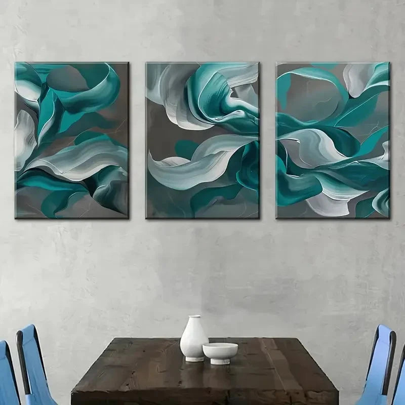 3pcs Featuring Modern Stylish Abstract Lines Metal Print Ready to Hang Art - Bella Home Decor