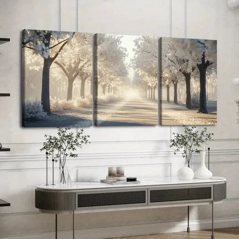 3pcs Serene Birch Forest Triptych Sunlit Wall Art Canvas Unframed - High Quality Print 100% Australian Made Wall Canvas