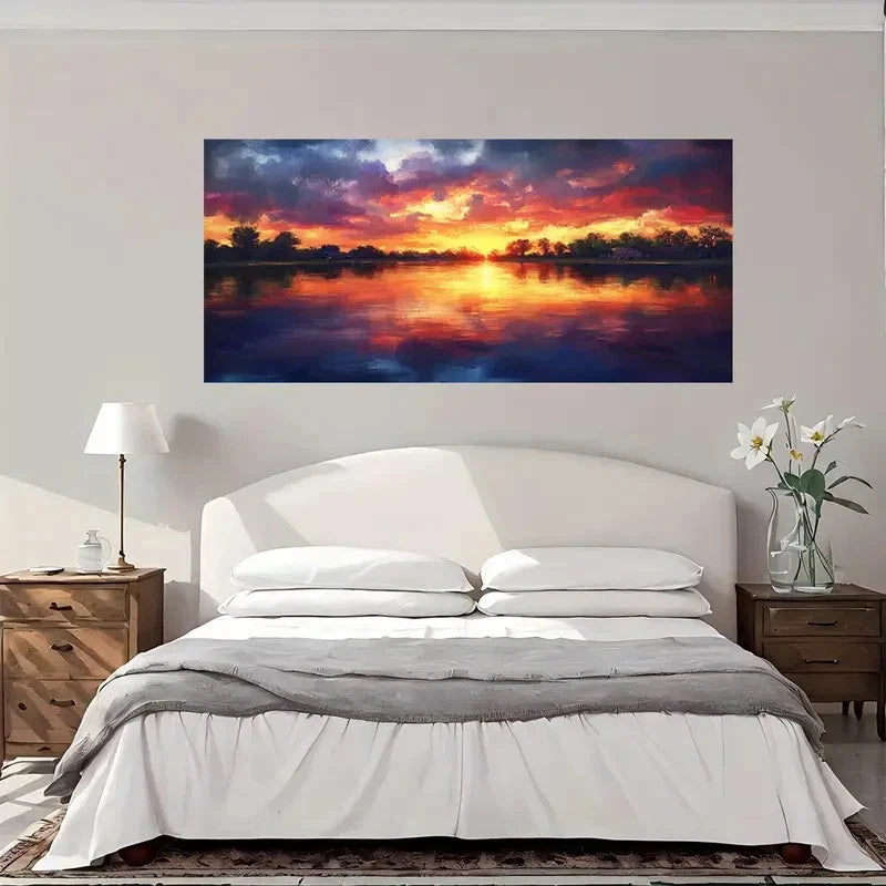 Lake Sunset Nature Beauty Wall Art Canvas Office Home Room Framed 120x60cm