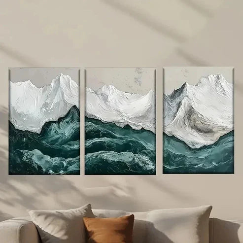 3pcs Snowy Mountains and Green Water Wall Art Canvas Unframed - High Quality Print 100% Australian Made Wall Canvas