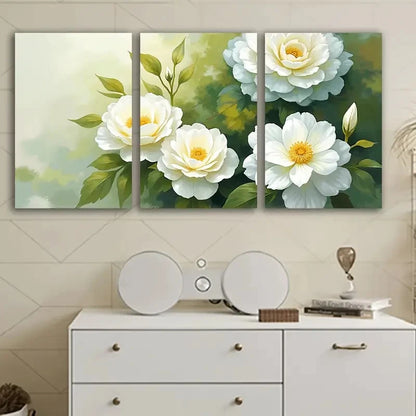 3pcs White Roses Botanical Wall Art Set Canvas Framed 50x70cm - High Quality Print 100% Australian Made Wall Canvas Ready to Hang