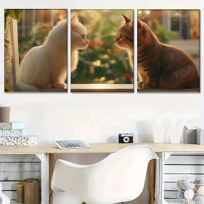3pcs Animal Art Wall Decor White Cat Tabby Cat Metal Print Ready to Hang Art - Bella Home Decor