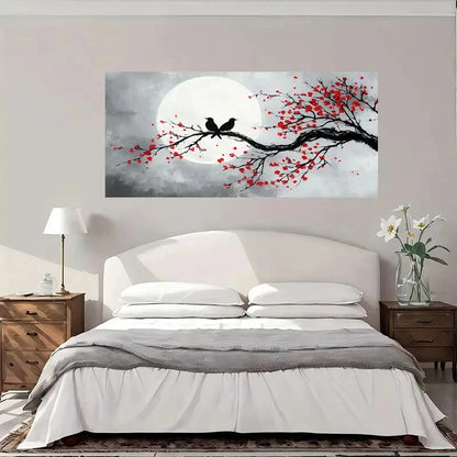 Cherry Blossom Branch Full Moon Wall Art Canvas Office Home Room Framed 120x60cm