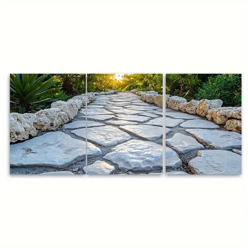 3pcs Crete Stone Garden Walkway Metal Print Ready to Hang Art - Bella Home Decor