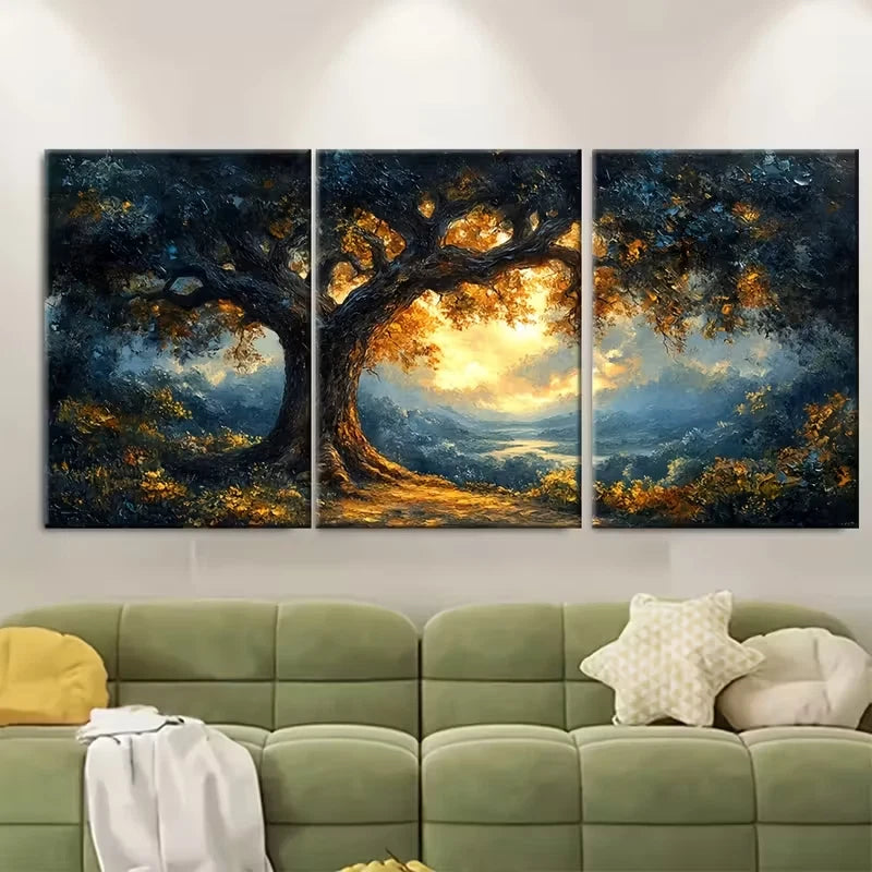 3pcs Oak Tree Painting Louisiana Oak Valley Metal Print Ready to Hang Art