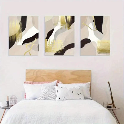 3pcs Abstract Black & Golden Décor Perfect Wall Art Set Canvas Framed 40x60cm - High Quality Print 100% Australian Made Wall Canvas Ready to Hang - Bella Home Decor